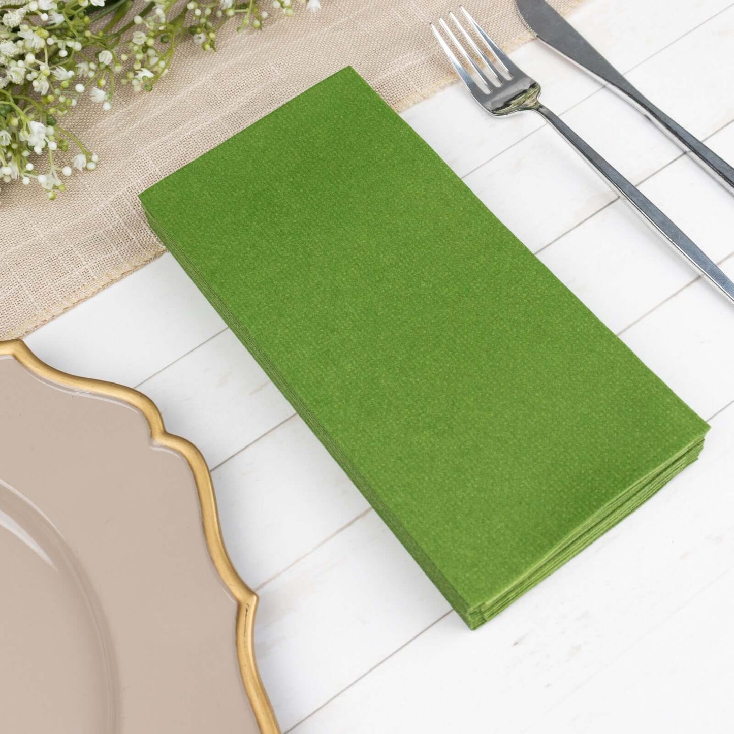 20 Pack Linen-Like Paper 8.5"x4" Napkins Olive Green - Highly Absorbent & Disposable Airlaid Guest Towels
