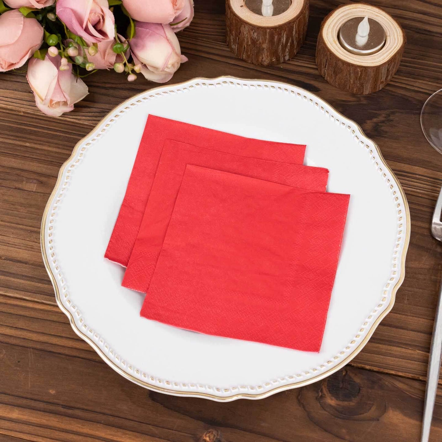 50-Pack Paper Beverage Napkins Red - 2 Ply Disposable Soft 18GSM Cocktail Napkins 5"x5"