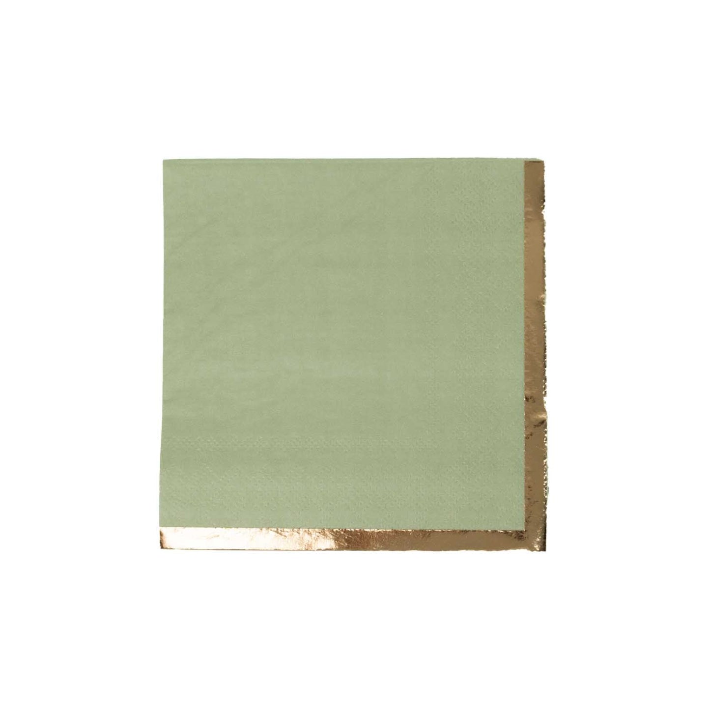 50-Pack Paper Beverage Napkins Sage Green with Gold Foil Edge - 2 Ply Disposable Soft 18GSM Cocktail Napkins 5"x5"