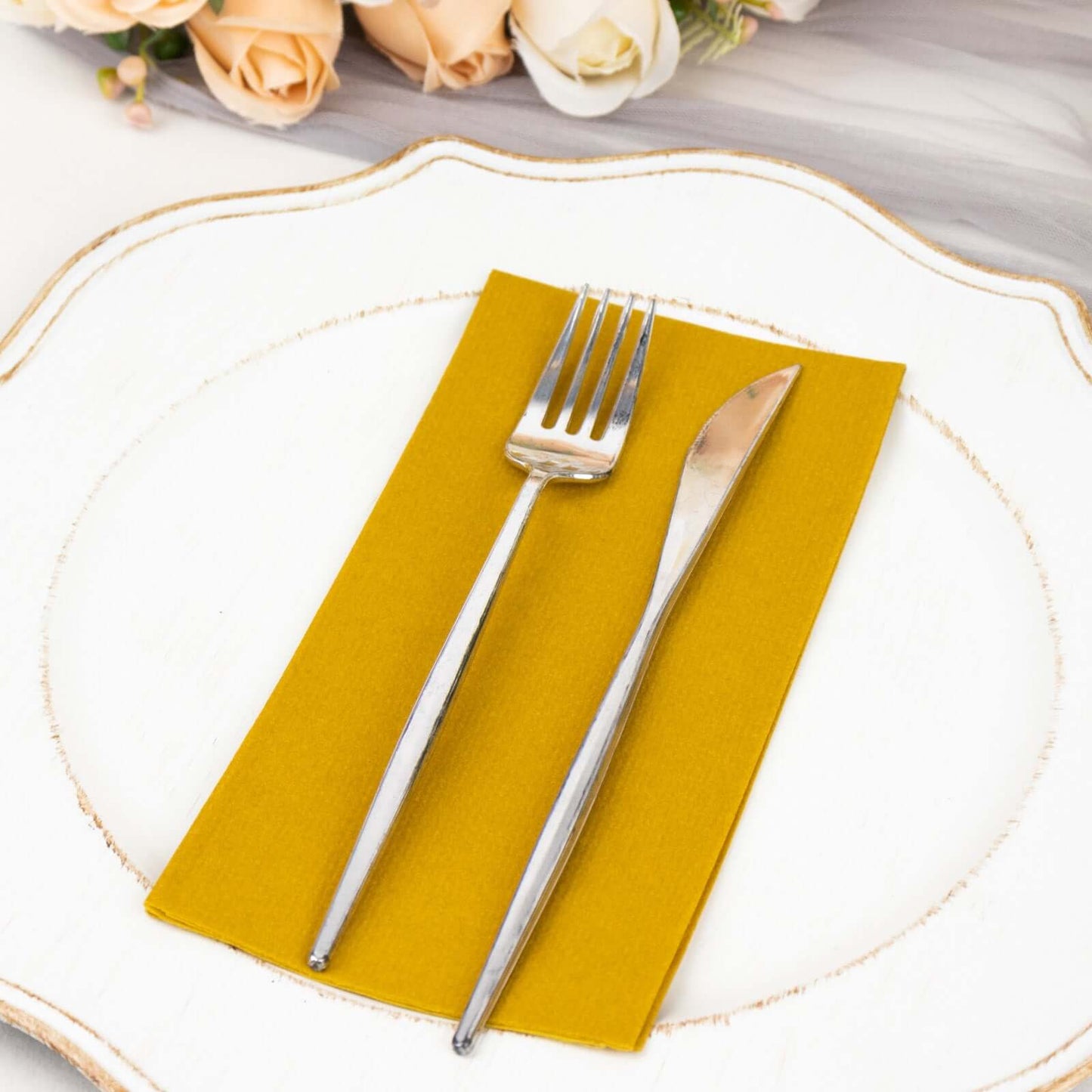 20 Pack Linen-Like Paper 8.5"x4" Napkins Gold - Highly Absorbent & Disposable Airlaid Guest Towels for Special Occasions