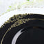 10-Pack Plastic 10" Round Dinner Plates in Black with Gold Leaf Embossed Rim - Disposable Vintage Baroque Style Plates for Luxurious Gatherings & Events