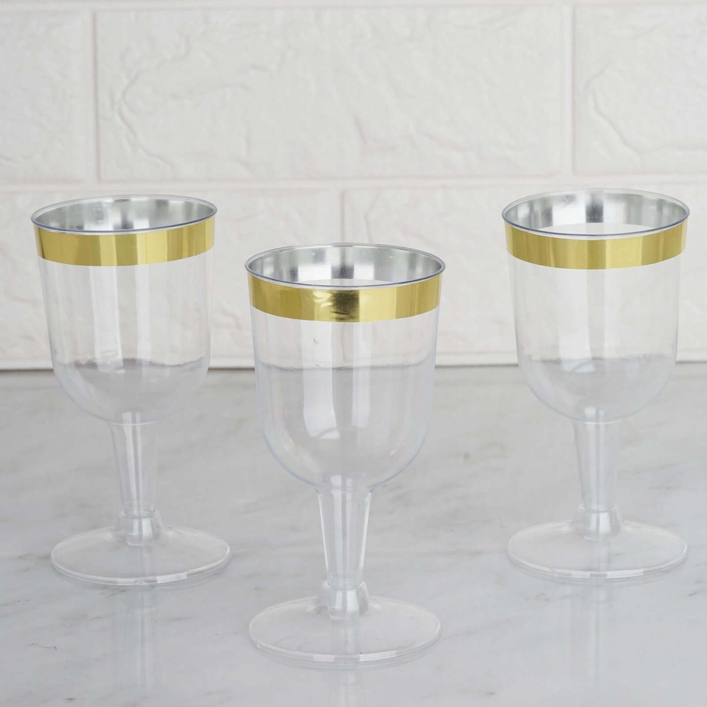12-Pack Plastic Short Stem Wine Glasses Clear/Gold Rim - Stylish Disposable Drinkware 6oz
