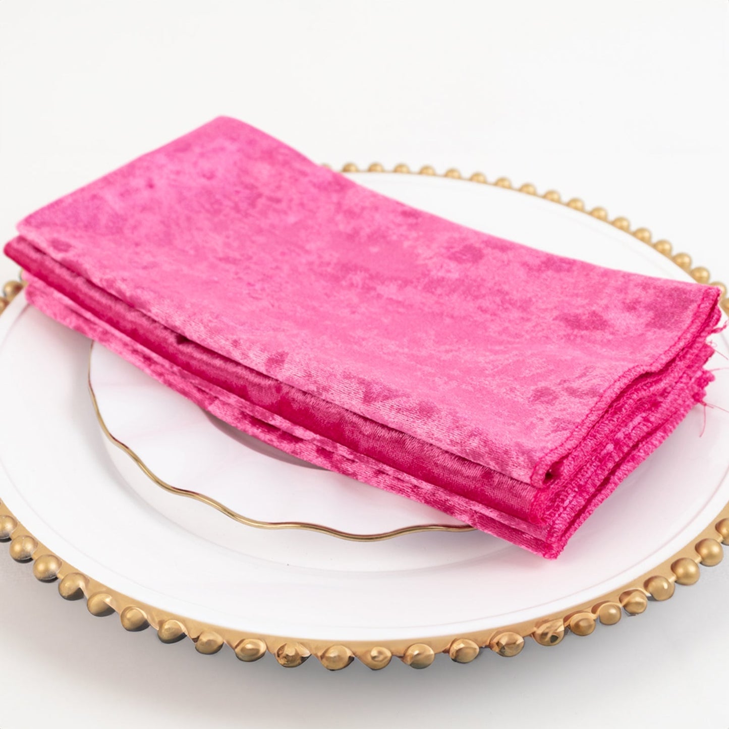 5 Pack Premium Crushed Velvet 20"x20" Napkins Fuchsia - Rich & Textured Finish Dinner Napkins