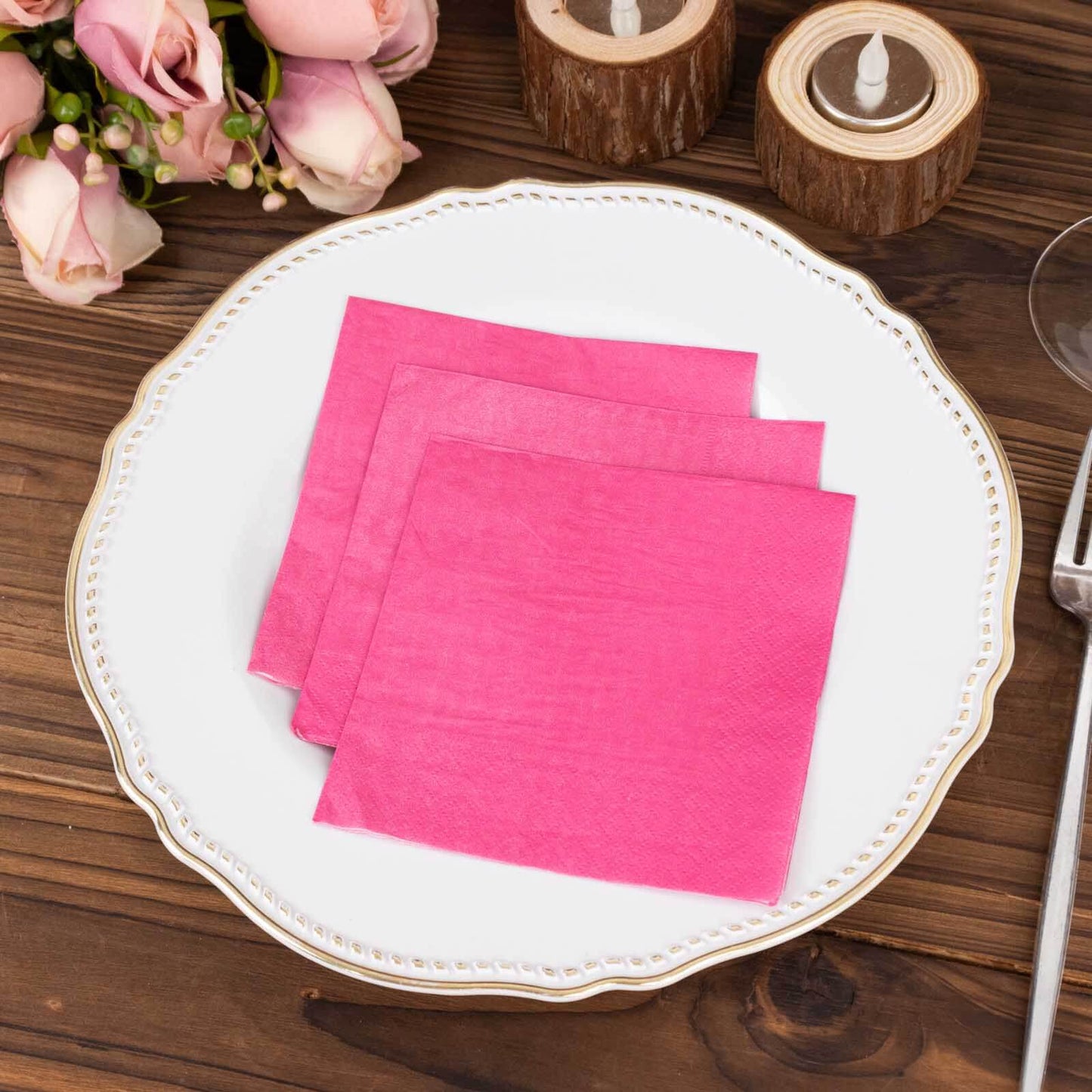 50-Pack Paper Beverage Napkins Fuchsia - 2 Ply Disposable Soft 18GSM Cocktail Napkins 5"x5"