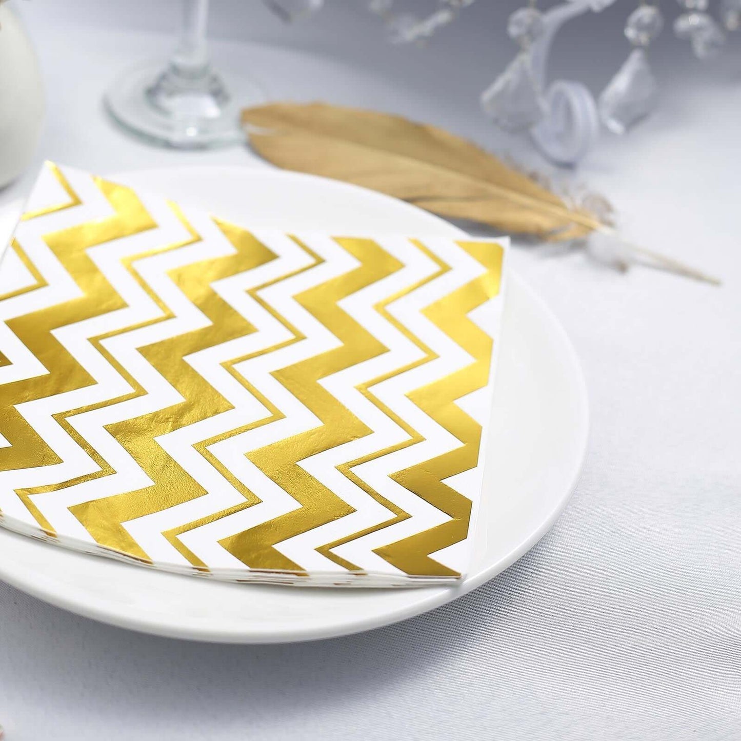 20-Pack Paper Dinner Napkins with Chevron Design Metallic Gold - Disposable 3 Ply Cocktail Napkins for Weddings