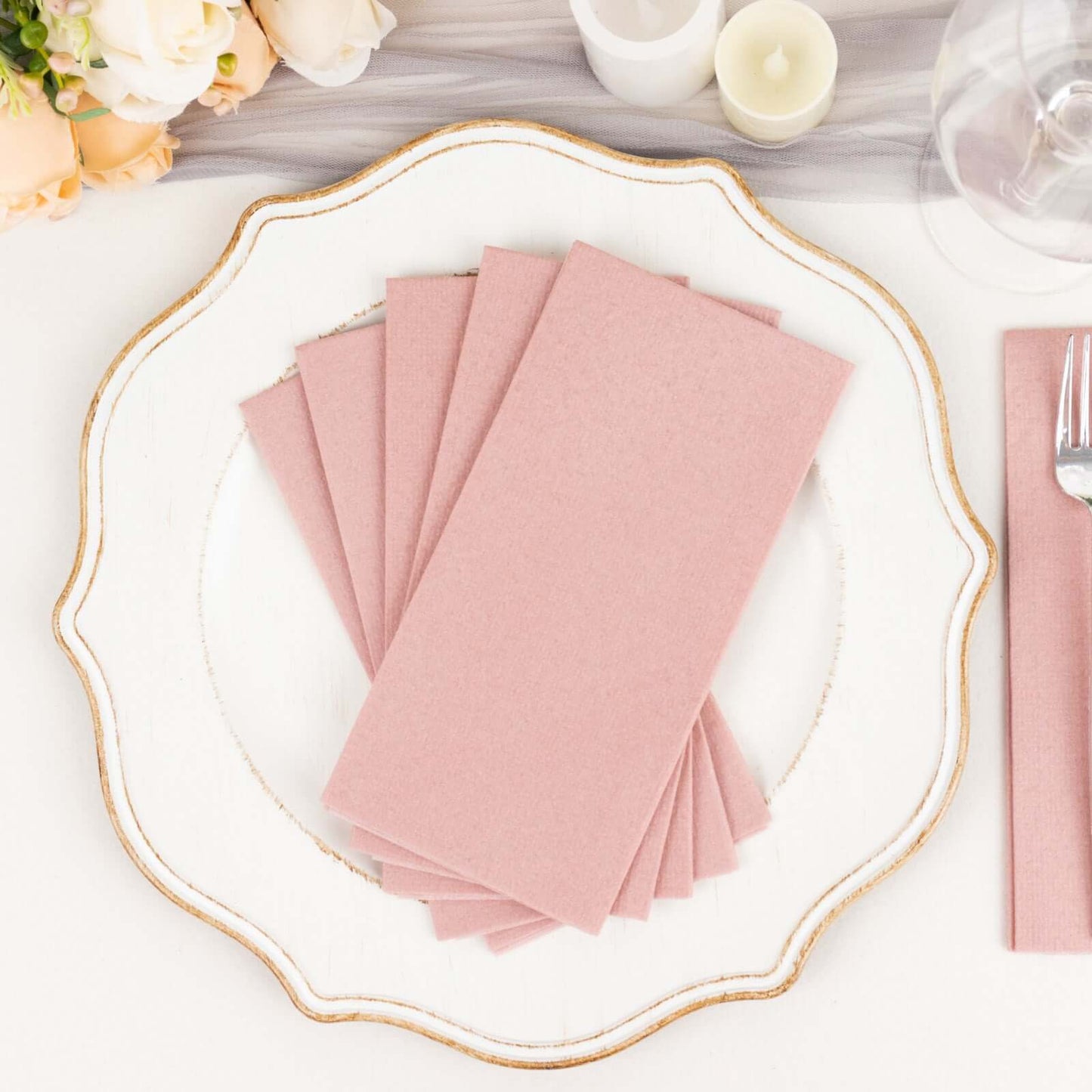 20 Pack Linen-Like Paper 8.5"x4" Napkins Dusty Rose - Highly Absorbent & Disposable Airlaid Guest Towels