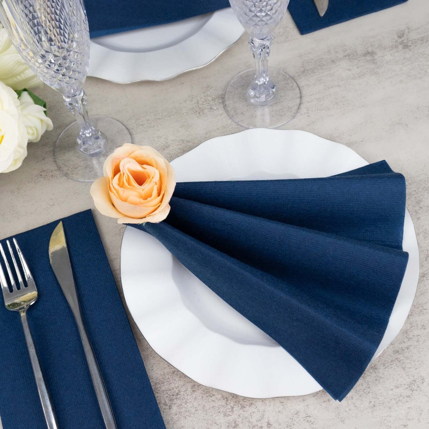 20 Pack Linen-Like Paper 8.5"x4" Napkins Navy Blue - Highly Absorbent & Disposable Airlaid Guest Towels