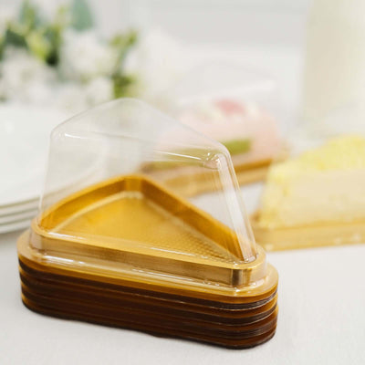 50-Pack Plastic Cake Slice Favor Containers Gold/Clear - Chic Individual Cheesecake Pie Party Favor Boxes with Lid for Events & Catering 6"x4.5"x2.5"