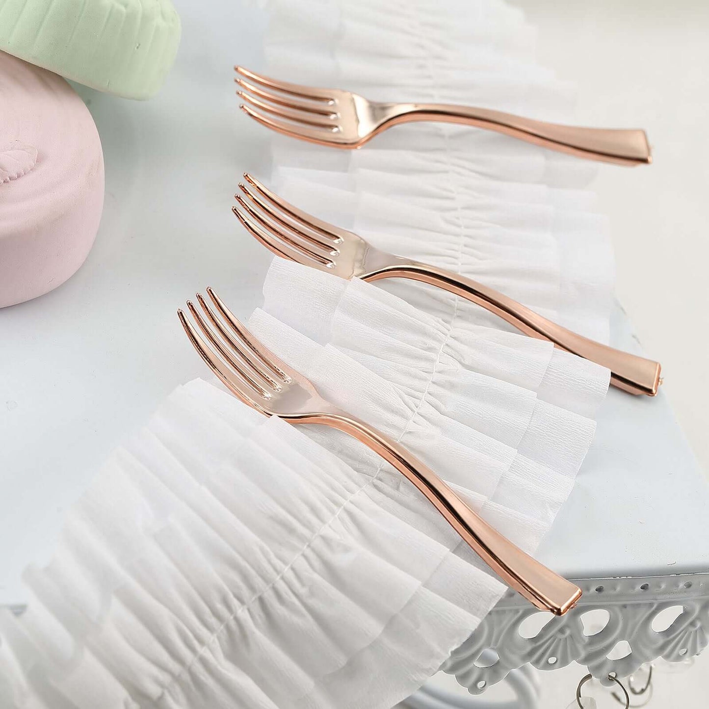 24-Pack Plastic Mini Dessert Forks Rose Gold 4"