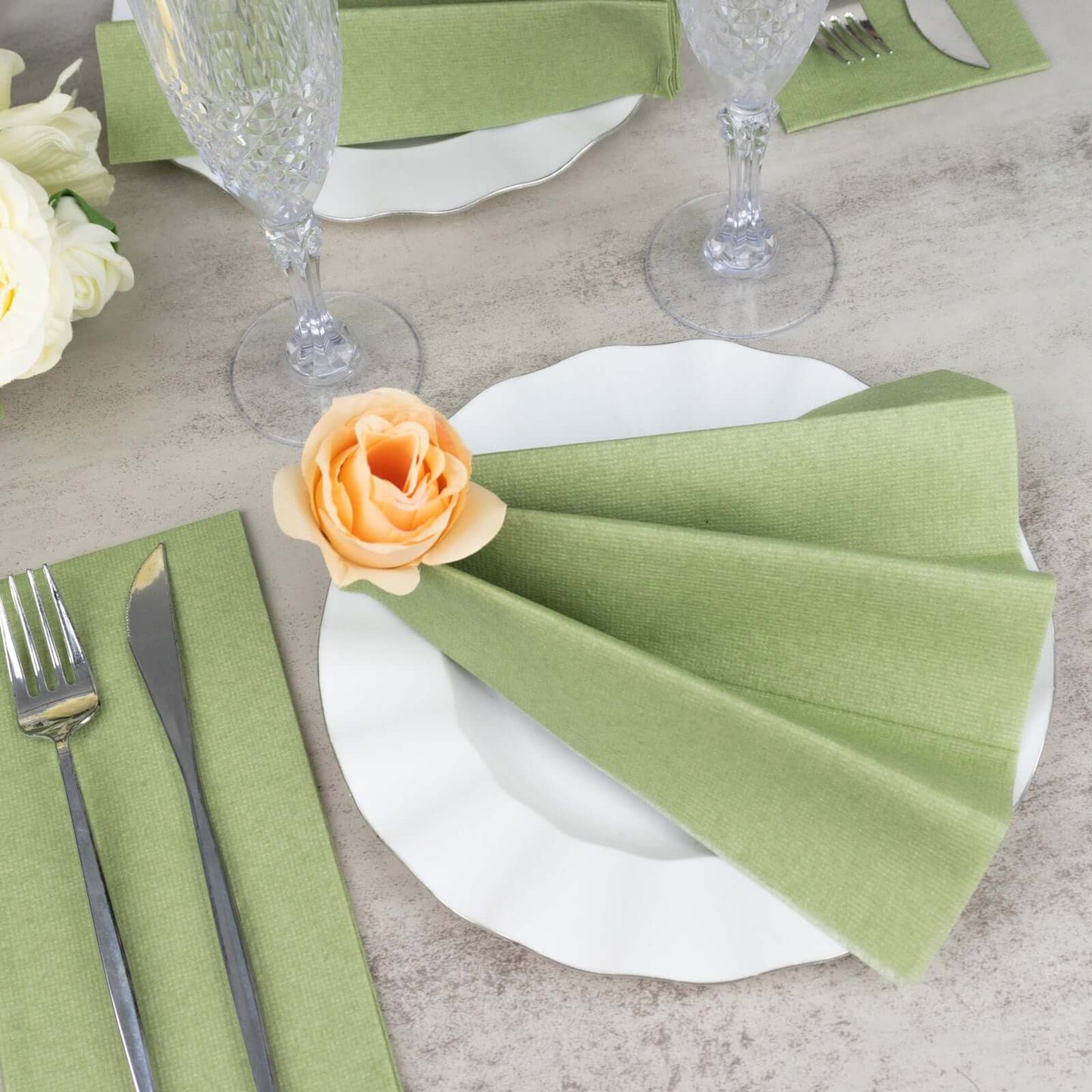 20 Pack Linen-Like Paper 8.5"x4" Napkins Sage Green - Highly Absorbent & Disposable Airlaid Guest Towels