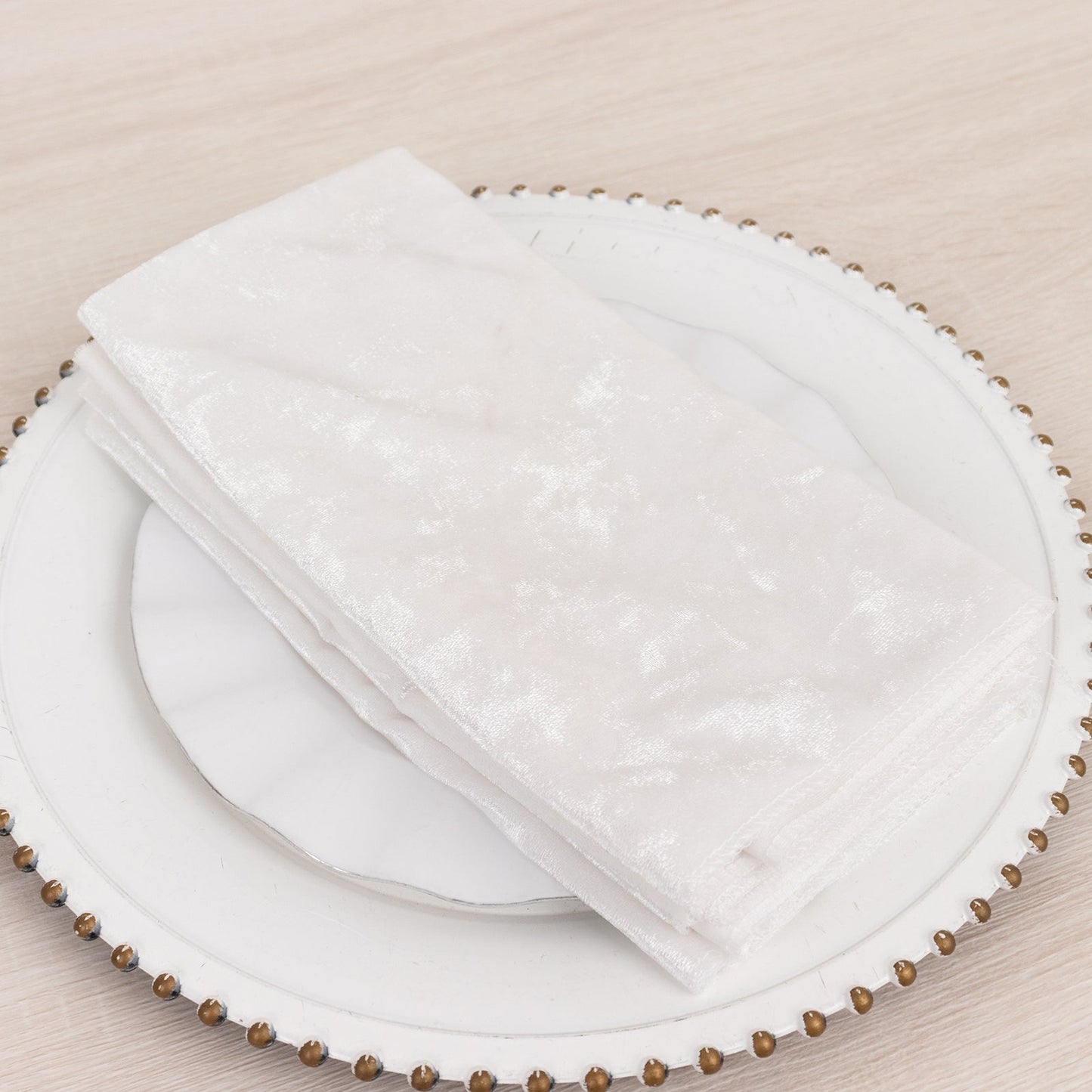 5 Pack Premium Crushed Velvet 20"x20" Napkins White - Rich & Textured Finish Dinner Napkins for Classy Events