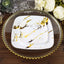 10-Pack Plastic 8" Square Dessert Plates in White with Gold Marble Design - Disposable Appetizer Salad Party Plates for Weddings, Banquets & Special Events