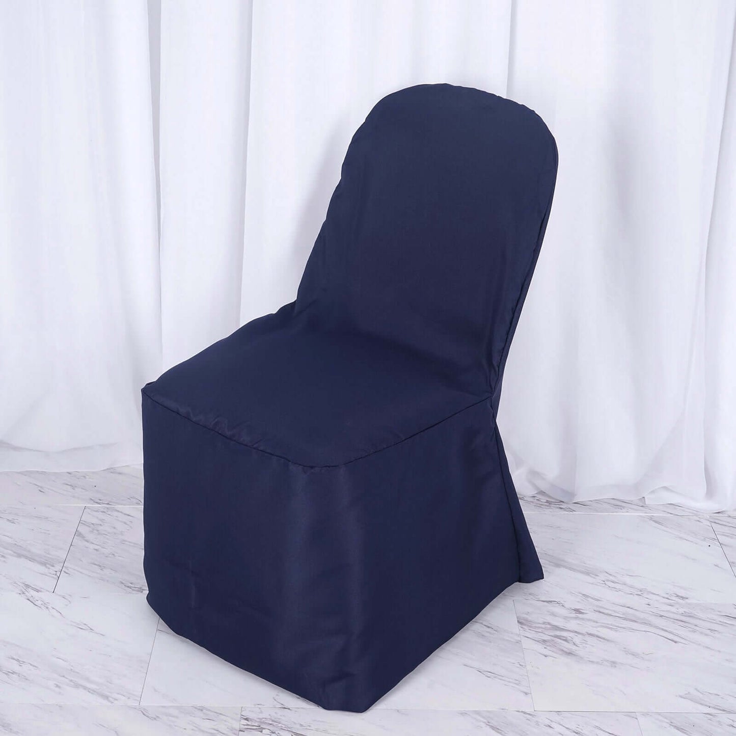 Polyester Slip On Banquet Chair Covers Navy Blue - Stain-Resistant Reusable Durable Fabric
