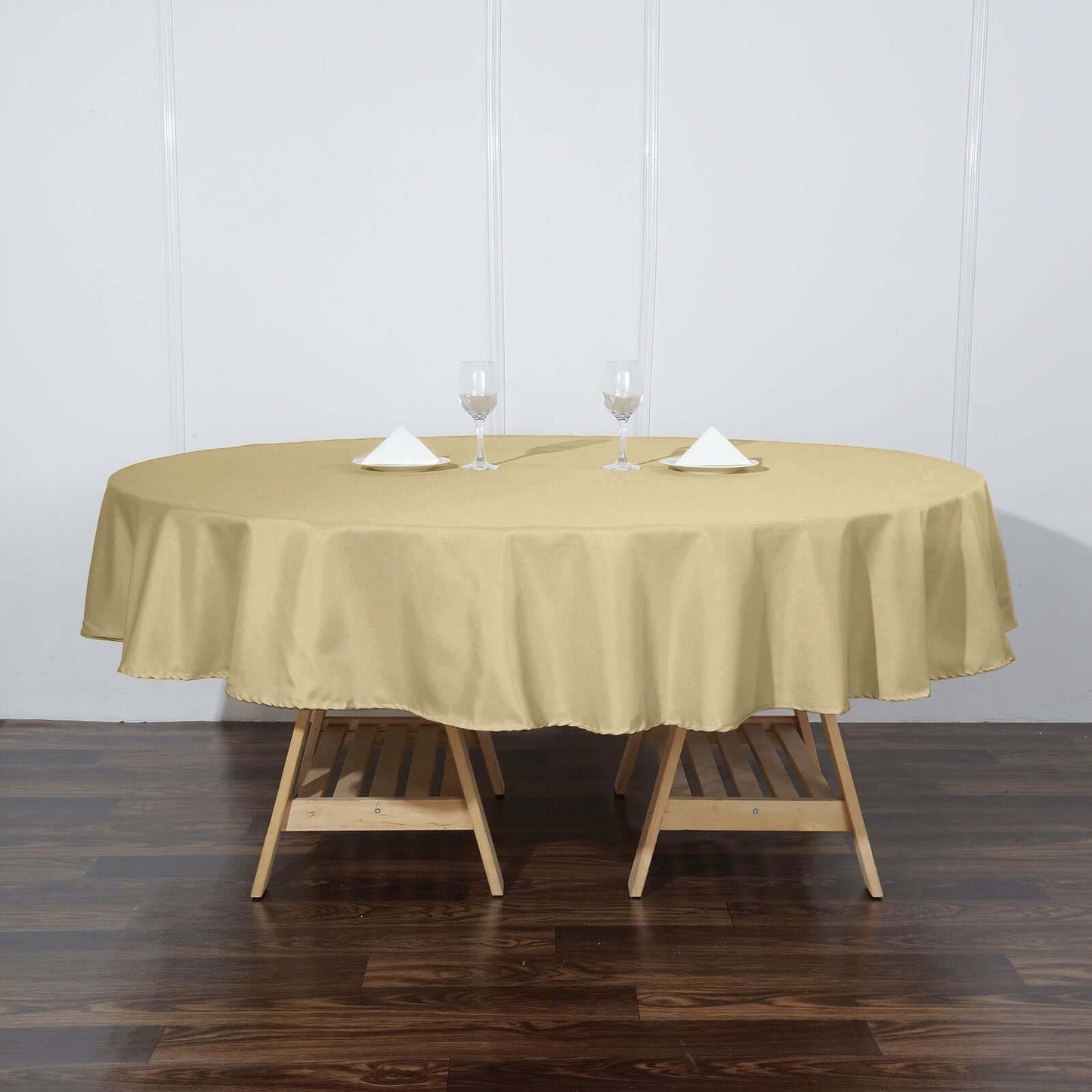 Polyester 90" Round Tablecloth Champagne - Stain & Wrinkle-Resistant Table Cover