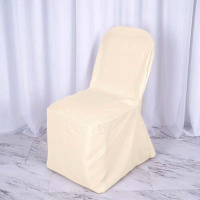 Polyester Slip On Banquet Chair Covers Beige - Stain-Resistant Reusable Durable Fabric