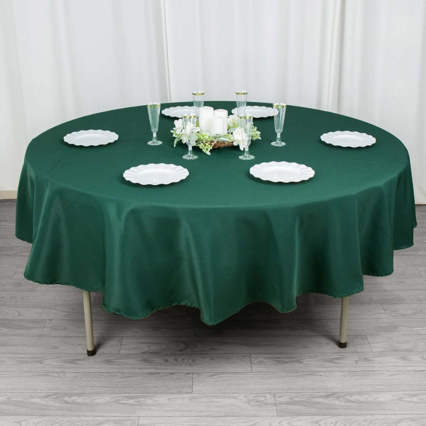 Premium Polyester 90" Round Tablecloth Hunter Emerald Green - Stain and Wrinkle-Resistant Design with 220GSM Thickness Table Cover