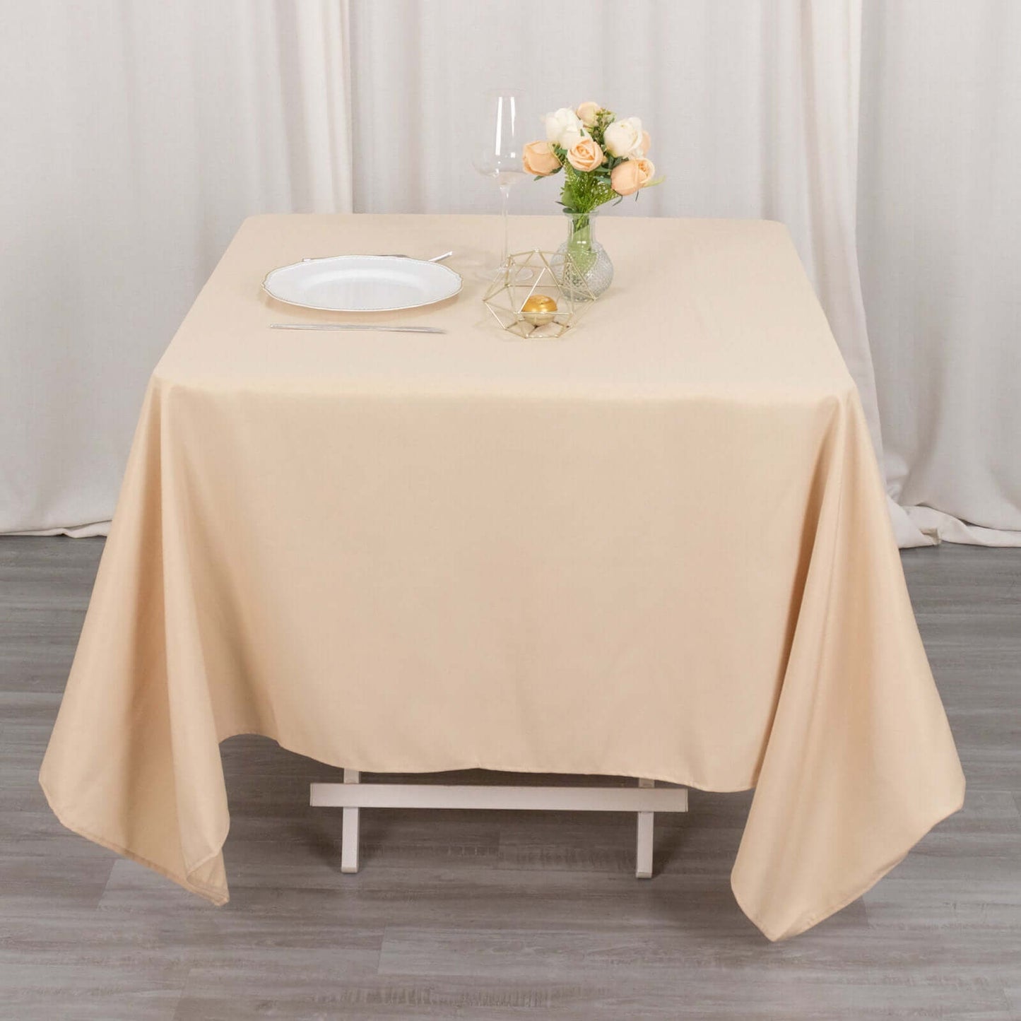 Premium Polyester Square Tablecloth 70"x70" Beige 220GSM Wrinkle-Resistant Table Cover