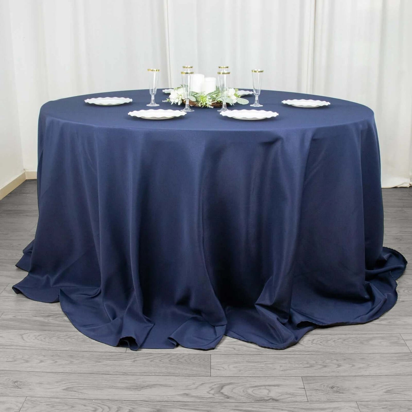 Premium Polyester 132" Round Tablecloth Navy Blue - Seamless 220GSM Wrinkle-Resistant Table Cover