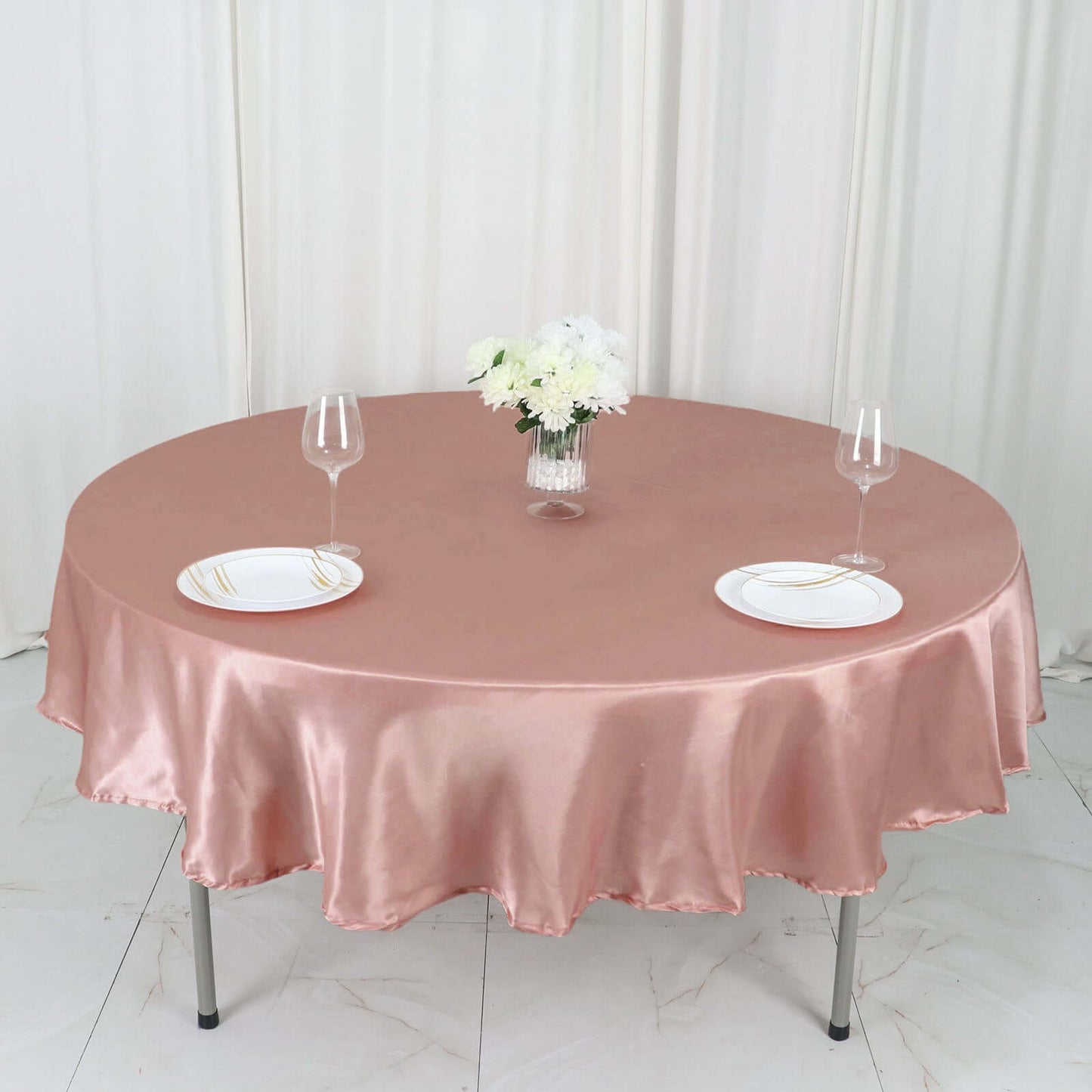 Satin 90" Round Tablecloth Dusty Rose - Smooth and Lustrous Table Cover
