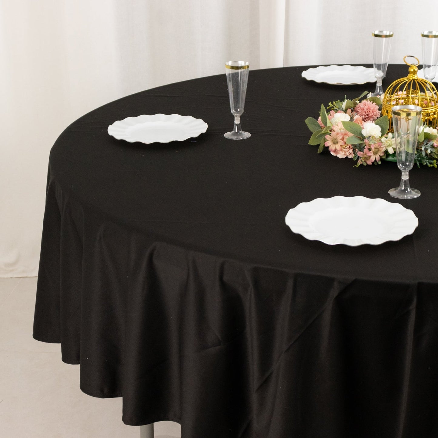 Scuba Round 90" Tablecloth Black - Wrinkle Free & Stain Resistant Table Cover for Weddings and Banquets