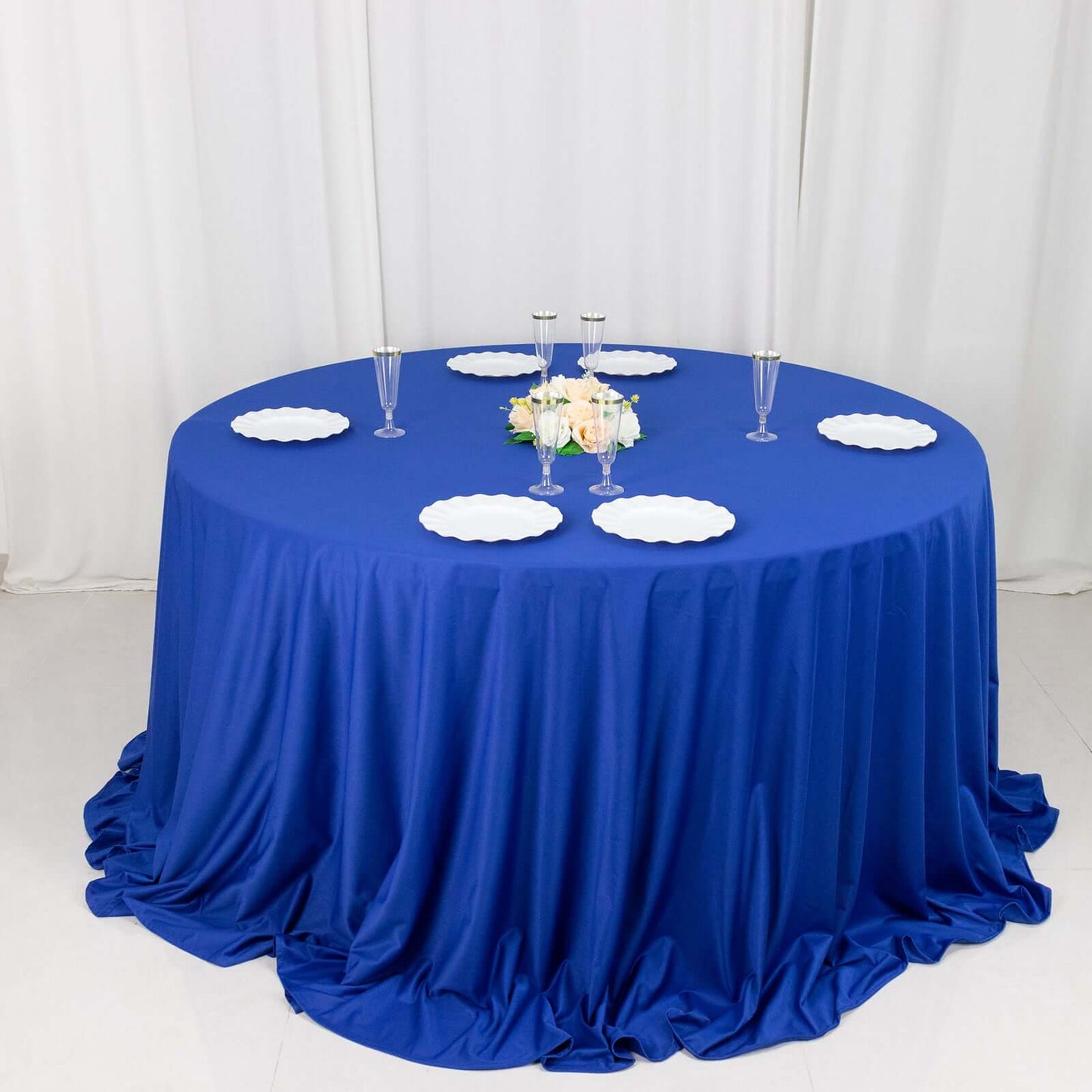 Scuba Round 132" Tablecloth Royal Blue - Wrinkle Free & Stain Resistant Seamless Table Cover