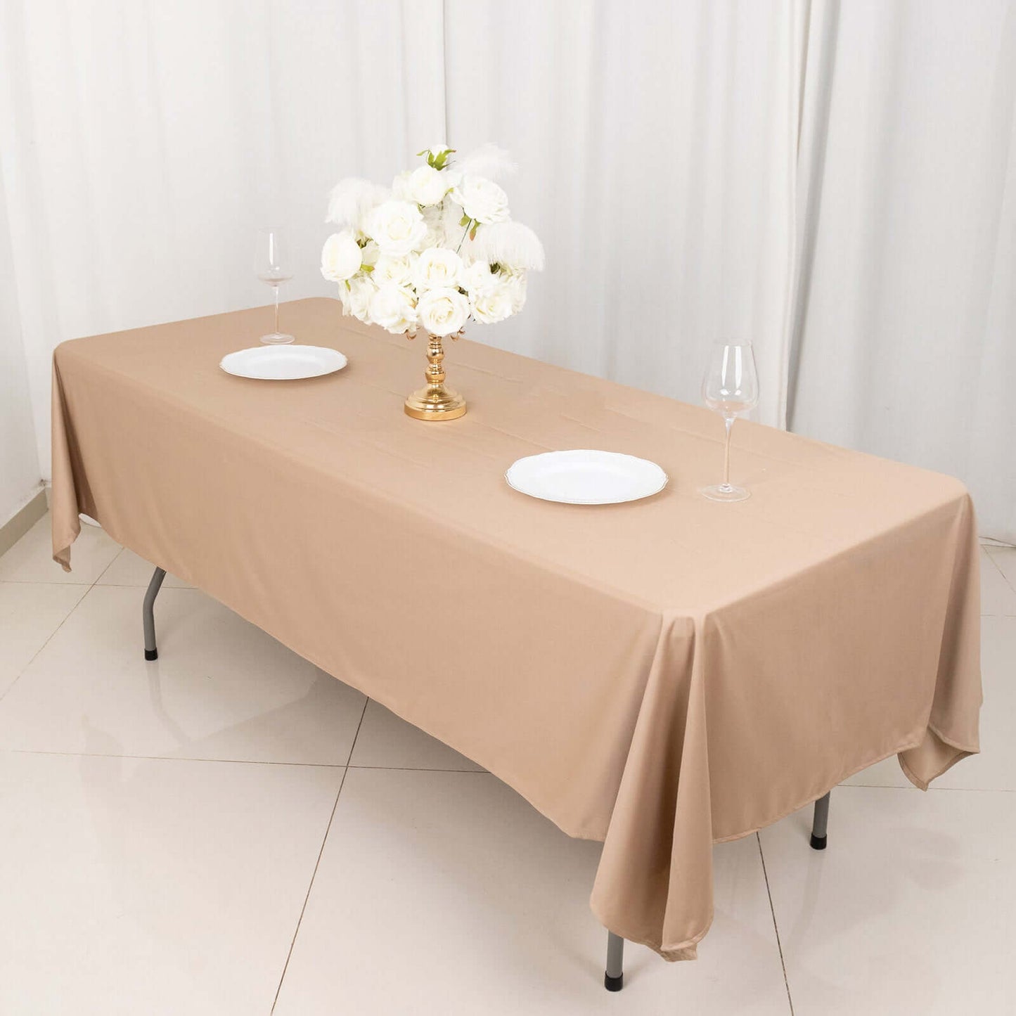 Scuba Rectangular 60"x102" Tablecloth Nude - Wrinkle Free & Stain Resistant Table Cover