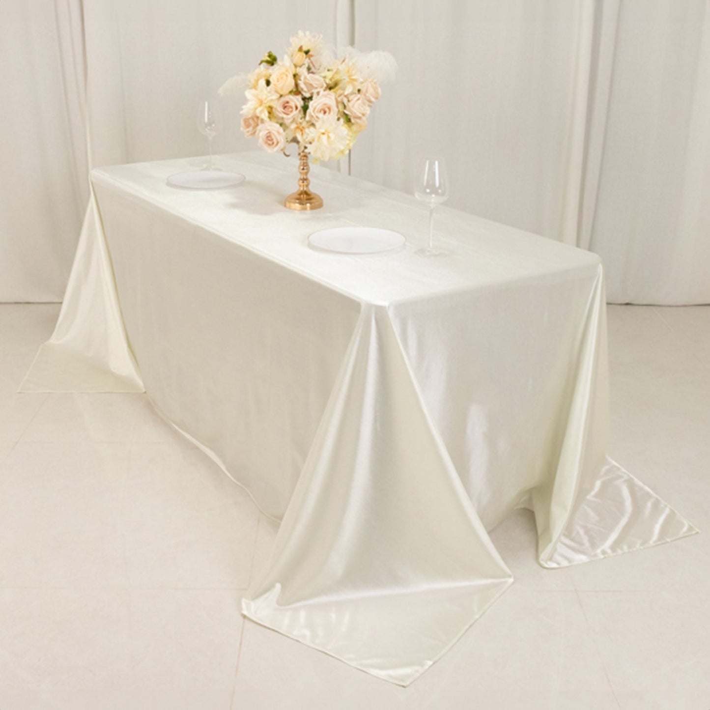 Scuba Rectangular 90"x132" Tablecloth Shimmering Pearl White - Wrinkle Free & Stain Resistant Seamless Table Cover
