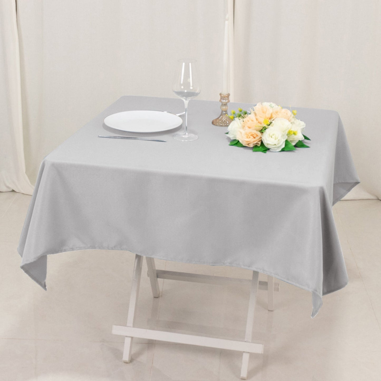 Premium Polyester 54"x54" Square Tablecloth Silver - Stain and Wrinkle-Resistant 220GSM Table Cover