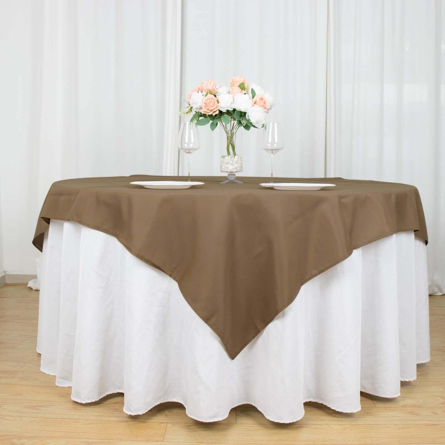 Polyester 70"x70" Table Overlay Square Tablecloth Taupe - Wrinkle-Resistant & Durable Table Cover