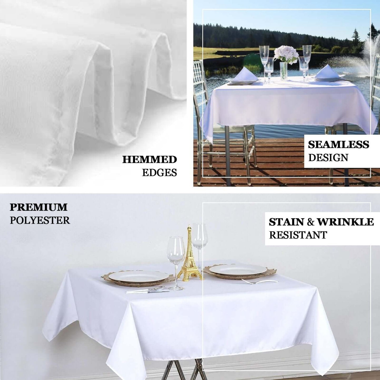 Premium Polyester 54"x54" Square Tablecloth White - Stain and Wrinkle-Resistant 220GSM Finish for Weddings & Events