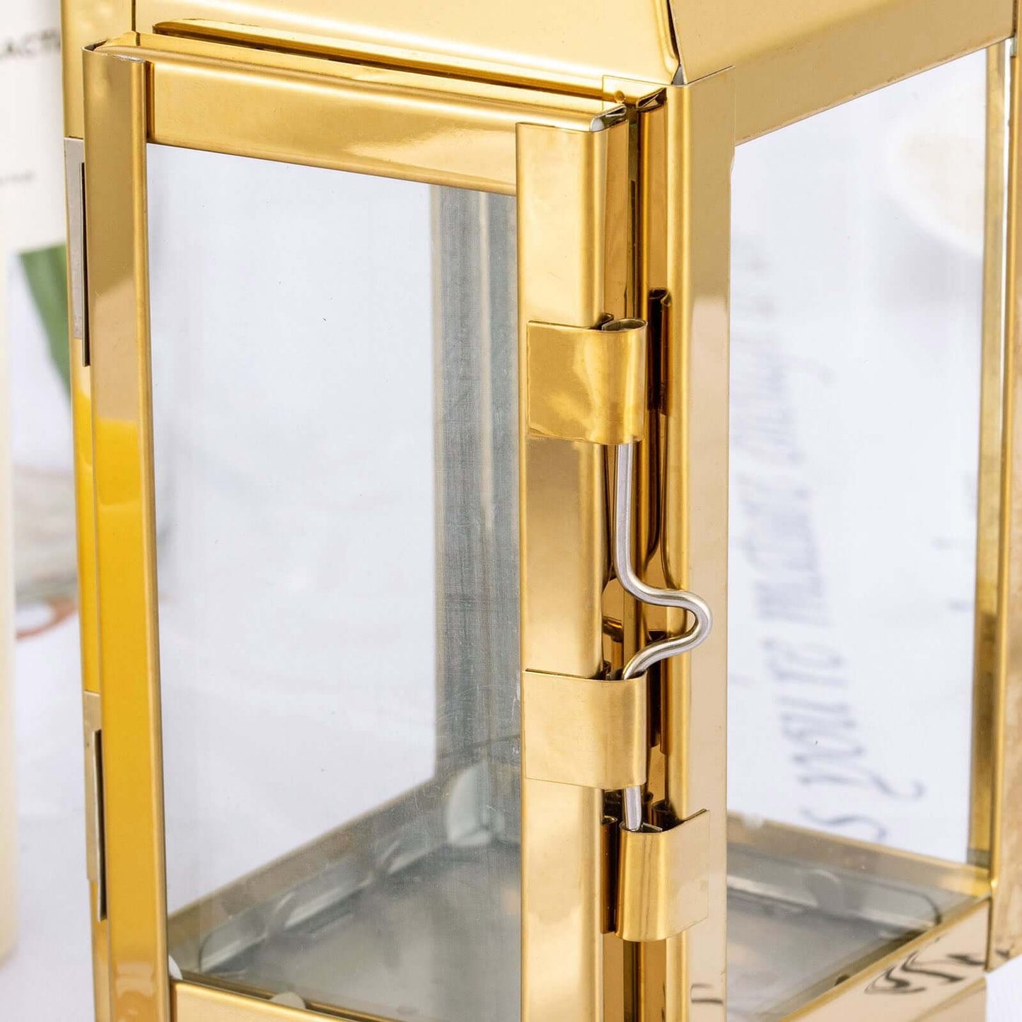 Stainless Steel Candle Lantern Crown Top Design Gold - Outdoor Metal Patio Lantern Centerpiece 8"