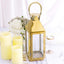 Stainless Steel Candle Lantern Crown Top Design Gold - Outdoor Metal Patio Lantern Centerpiece 14"