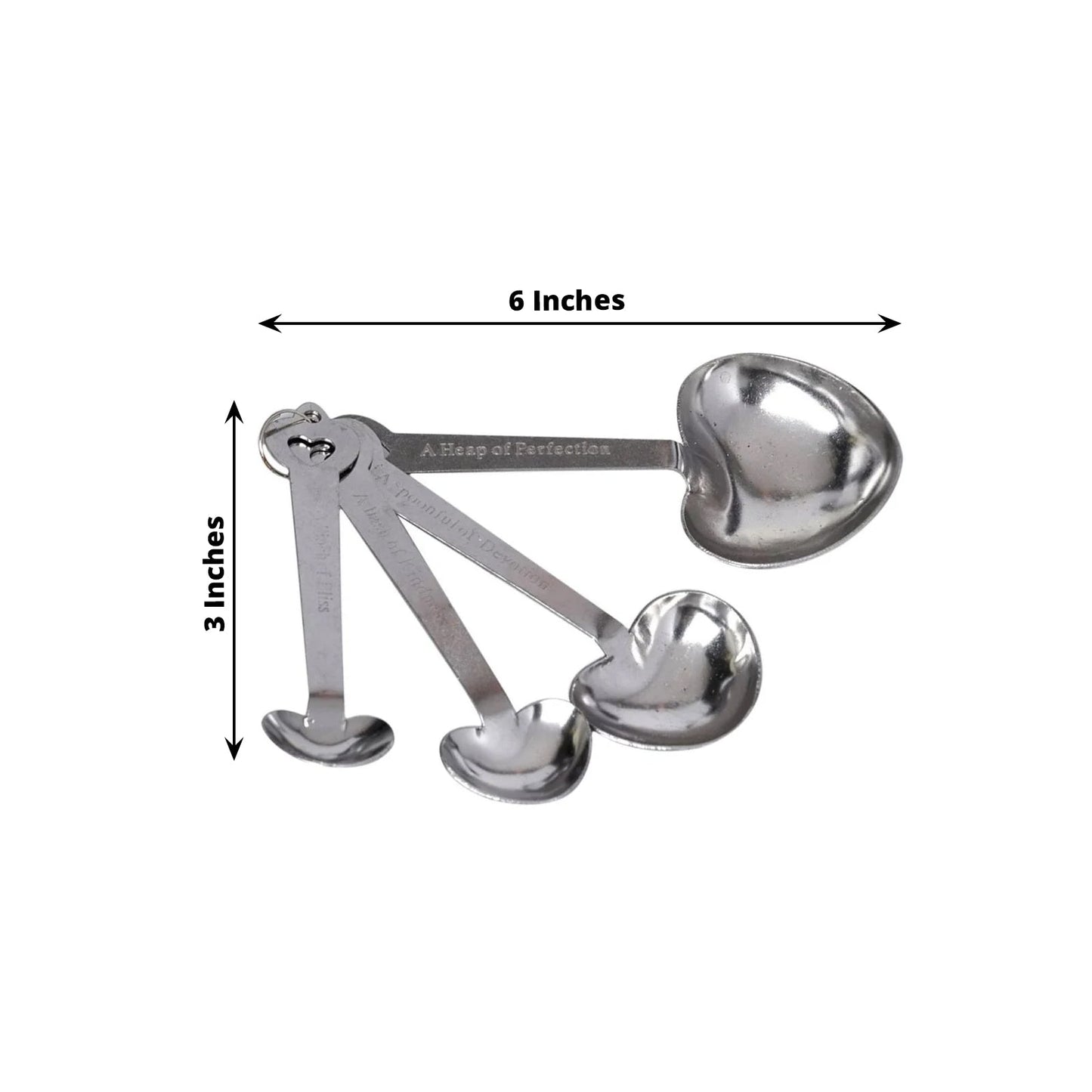 Set of 4 Engraved Silver Heart Measuring Spoon Wedding Party Favors Set, Free Gift Box & Thank You Tag Included