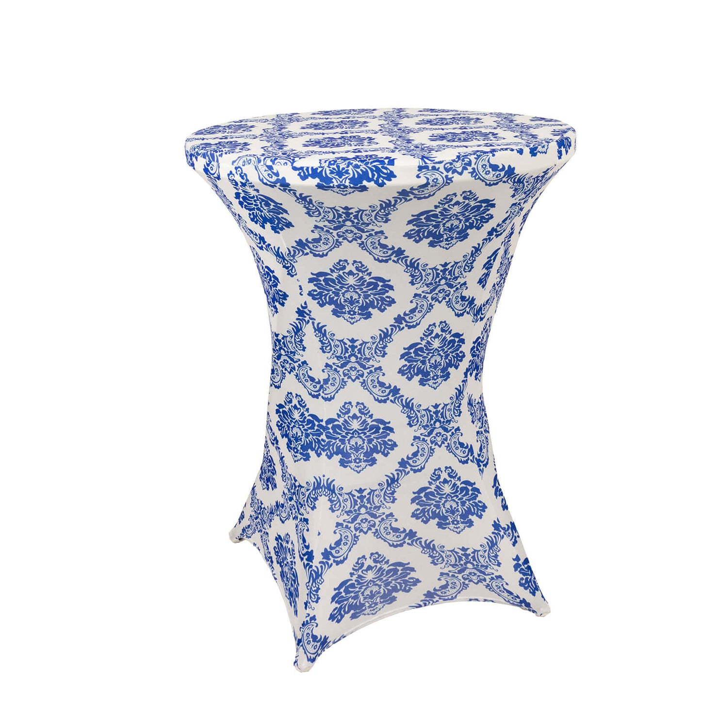 Spandex 30" Round Cocktail Table Cover Royal Blue Damask Highboy Tables - Easy to Maintain Stretch Fitted Tablecloth
