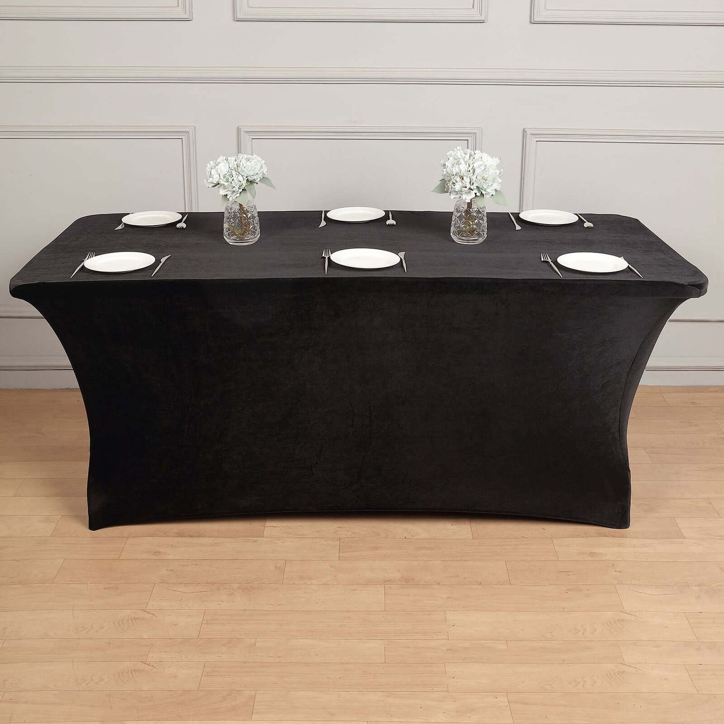 Velvet Spandex 6ft Rectangle Tablecloth Black - Fitted Wrinkle-Free Design for 72"x30" Tables