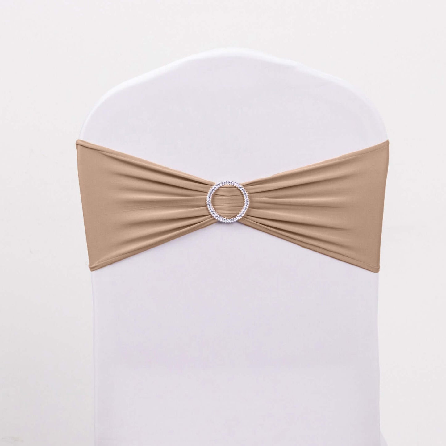 5 Pack Stretch Spandex Chair Sashes Nude - Reusable Chair Bands with Silver Diamond Ring Slide Buckle 5"x14"