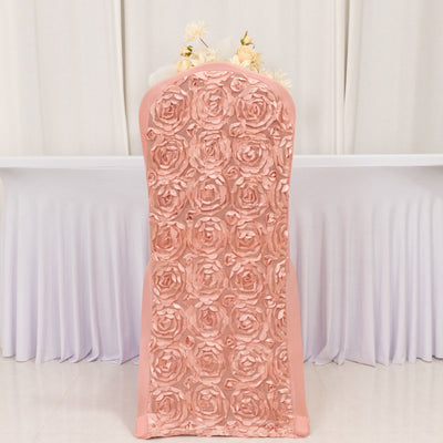 Satin Rosette Chair Cover for Banquet Chairs Dusty Rose - Stretch Fitted Slip-On Slipcover