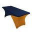Stretch Spandex 72"x30" Rectangle Table Cover Navy Blue/Gold Cross Over Design - Two-Piece Fitted Tablecloth with Elastic Foot Pockets