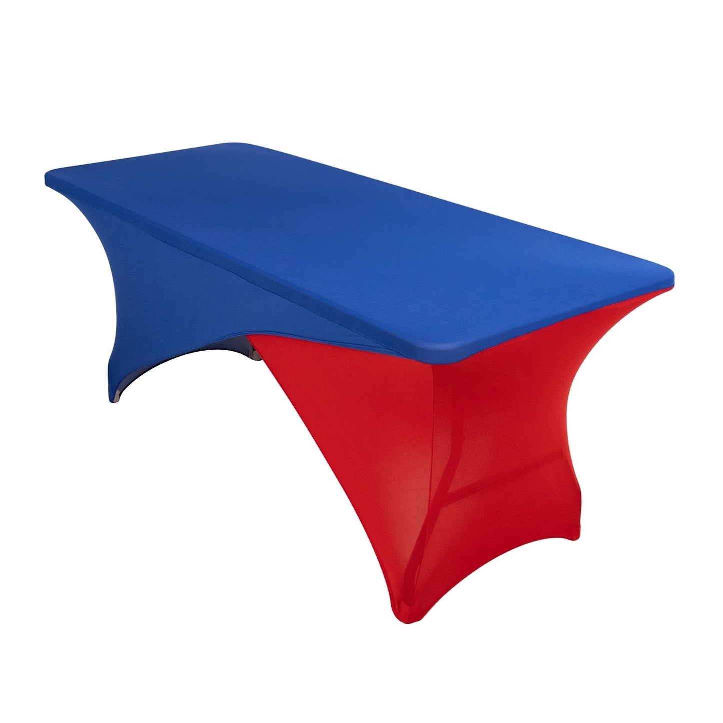 Stretch Spandex 72"x30" Rectangle Table Cover Royal Blue/Red Cross Over Design - Two-Piece Fitted Tablecloth with Elastic Foot Pockets