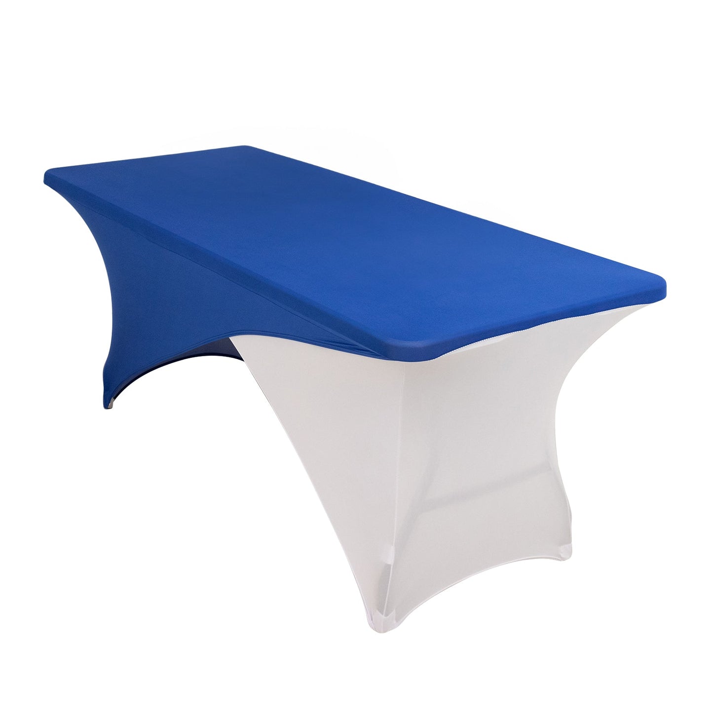 Stretch Spandex 72"x30" Rectangle Table Cover Royal Blue/White Cross Over Design - Two-Piece Fitted Tablecloth with Elastic Foot Pockets