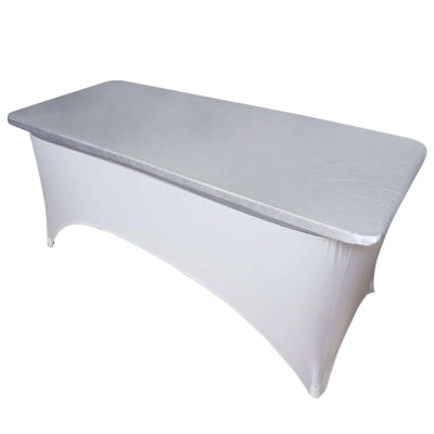 Stretch Spandex 72"x30" Rectangle Table Top Cover Metallic Silver - Easy to Install Fitted Table Topper Cap