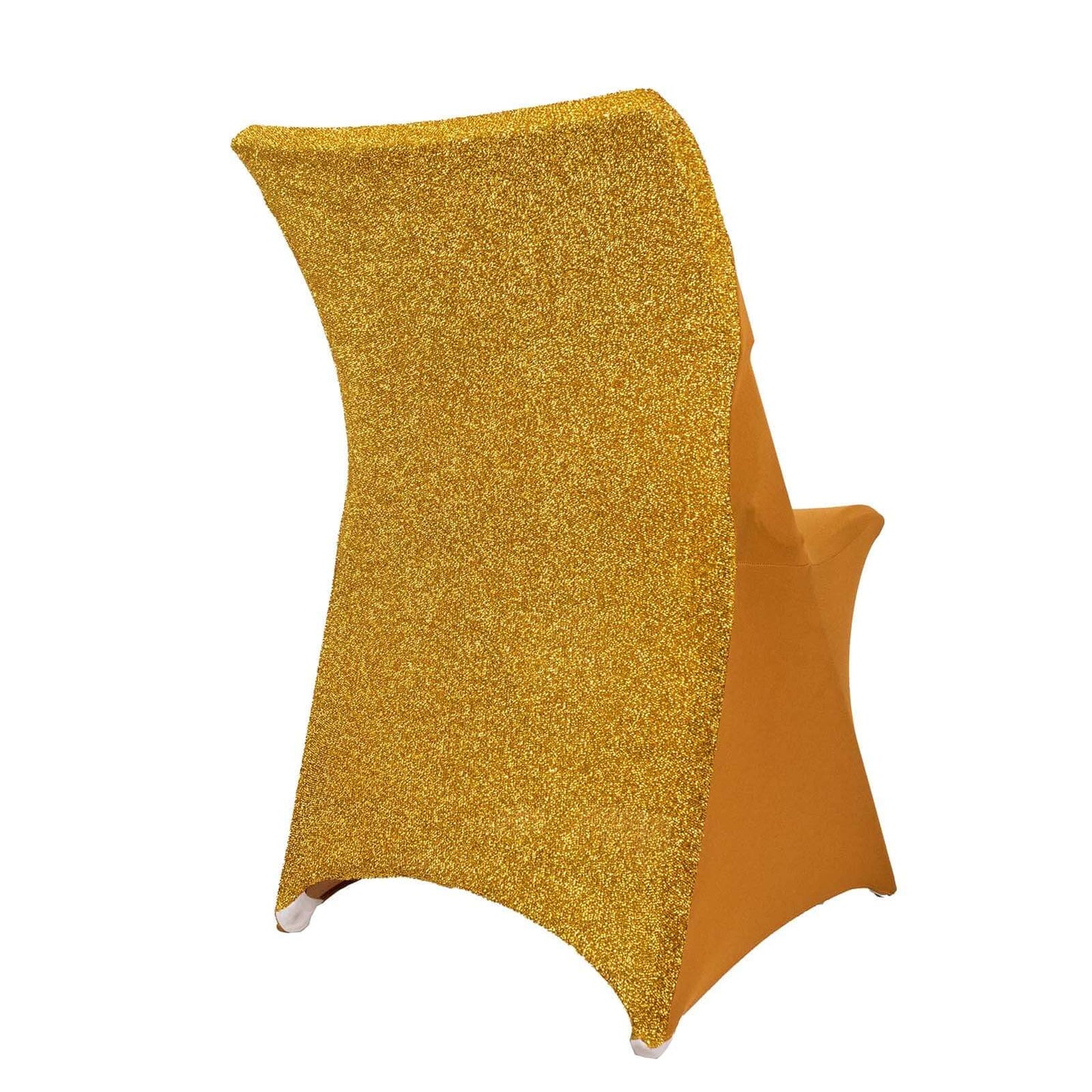 Stretch Spandex Chair Cover Gold for Folding Chairs - Luxurious Metallic Shimmer Tinsel Back Design Fitted Slipcover