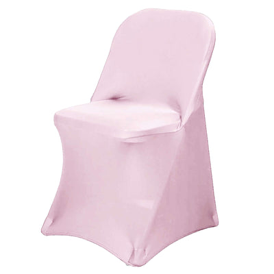 Stretch Spandex Chair Cover Pink for Folding Chairs - Reusable & Wrinkle-Resistant 160GSM Fitted Slipcover