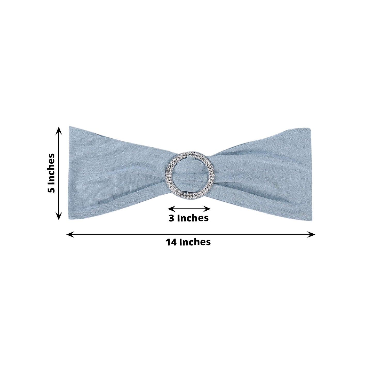 5 Pack Stretch Spandex Chair Sashes Dusty Blue - Reusable Chair Bands with Silver Diamond Ring Slide Buckle 5"x14"