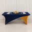 Stretch Spandex 72"x30" Rectangle Table Cover Navy Blue/Gold Cross Over Design - Two-Piece Fitted Tablecloth with Elastic Foot Pockets