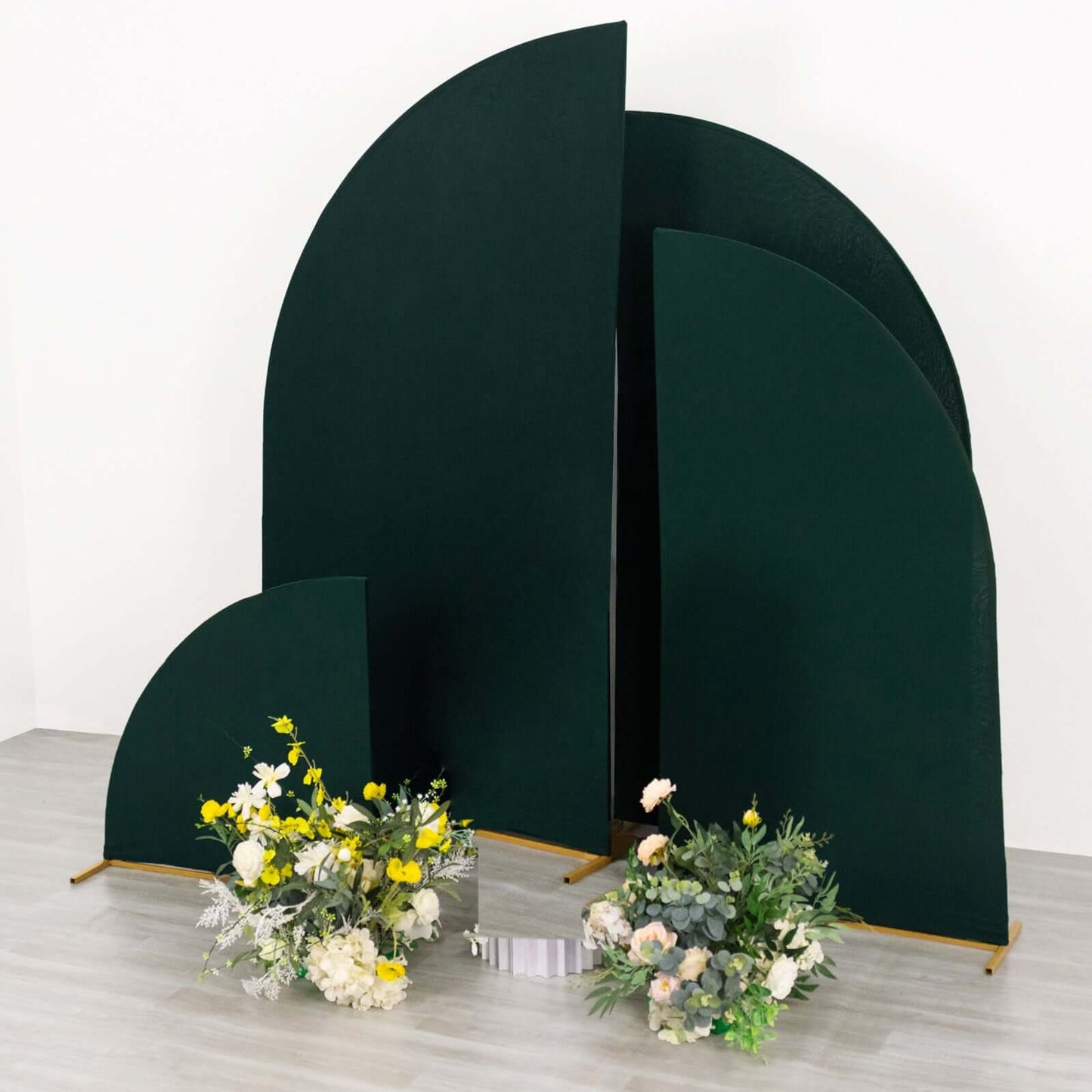 Set of 4 Matte Hunter Emerald Green Spandex Half Moon Chiara Backdrop Stand Covers, Custom Fitted Wedding Arch Covers - 2.5ft,5ft,6ft,7ft