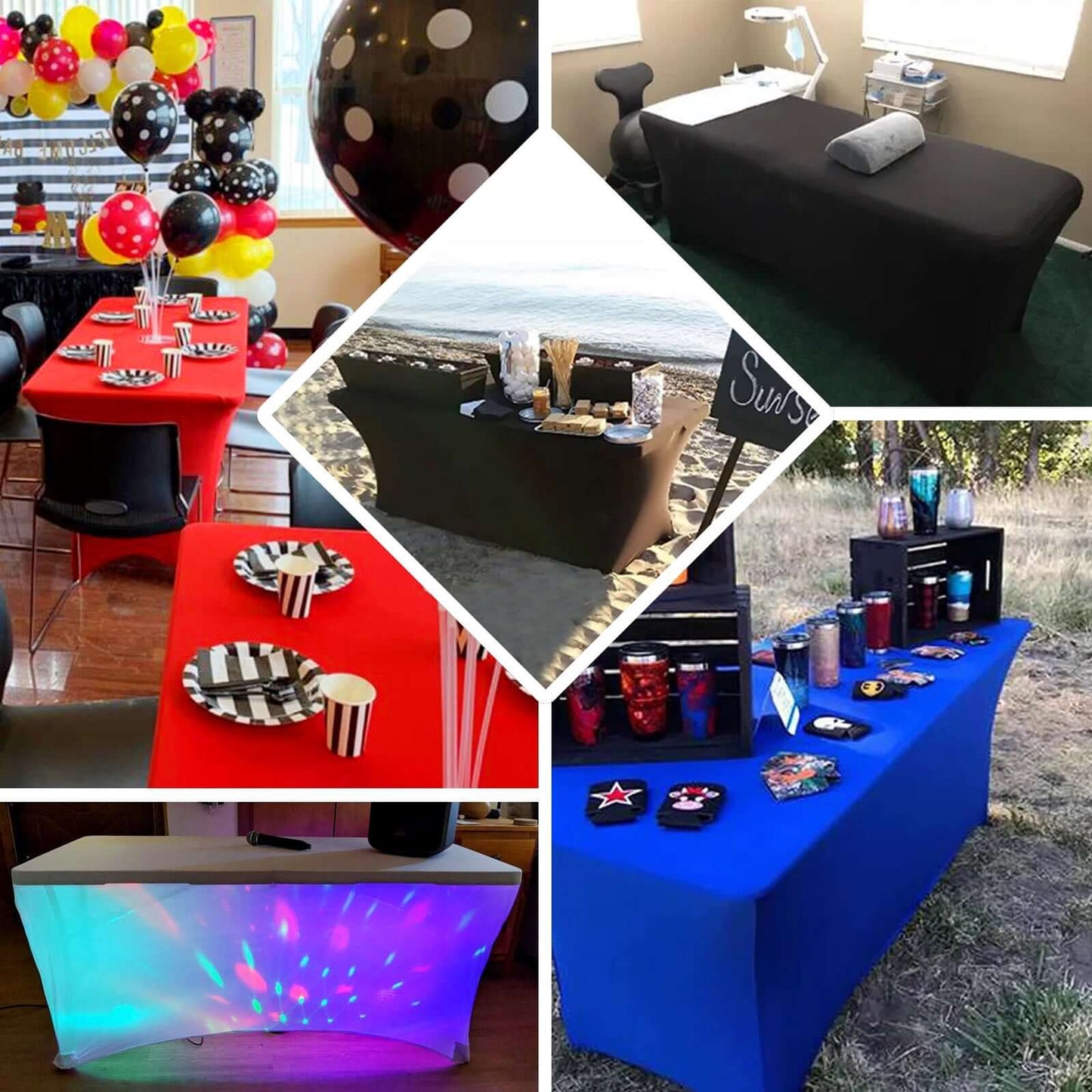 Stretch Spandex 6ft Rectangle Tablecloth Taupe - Durable Form-Fitting Table Cover