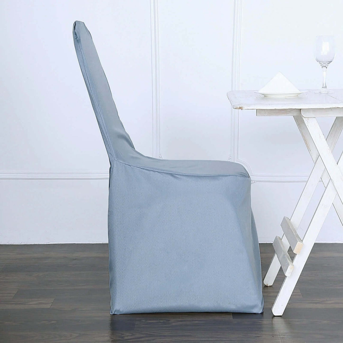 Polyester Slip On Banquet Chair Covers Dusty Blue - Stain-Resistant Reusable Durable Fabric