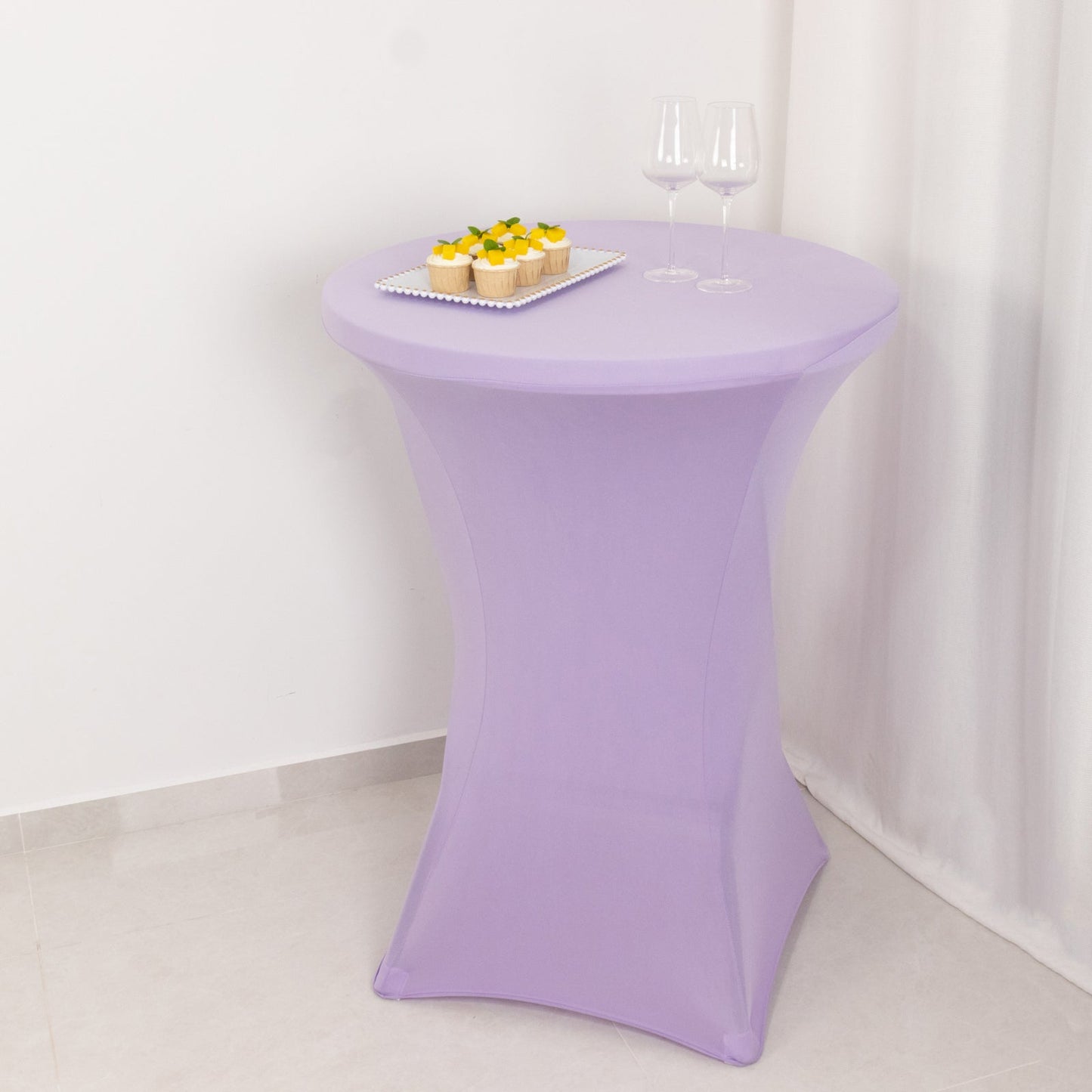 Spandex 30" Round Cocktail Table Cover Lavender Lilac - Easy to Maintain Stretch Fitted Highboy Tablecloth