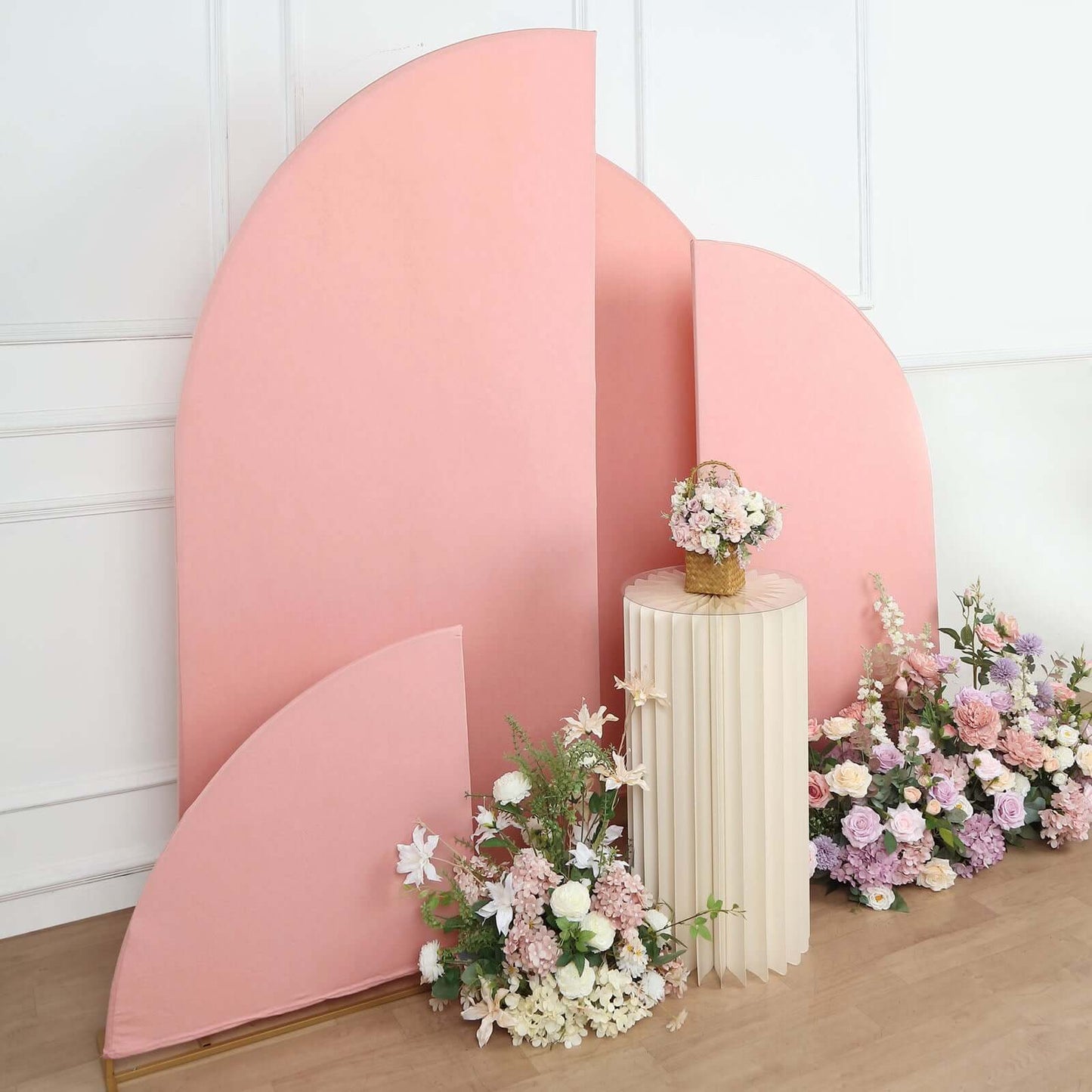 Set of 4 Matte Dusty Rose Spandex Half Moon Chiara Backdrop Stand Covers, Custom Fitted Wedding Arch Covers - 2.5ft,5ft,6ft,7ft